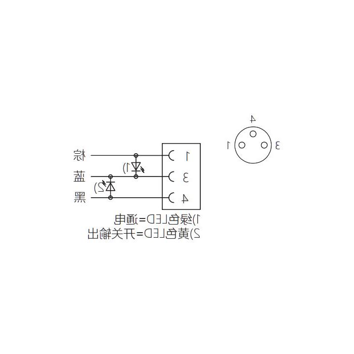 M8 3Pin, straight female, LED light, single end pre-cast PVC non-flexible cable, grey sheathing, 63S043-XXX