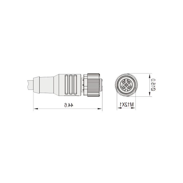 M12 4Pin, straight female, high temperature resistance 120℃, single-end precast PUR flexible cable, black sheath, 64H041-XXX