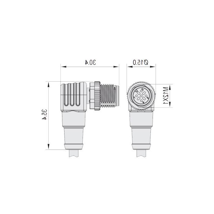 M12 3Pin, male head 90°, single-end precast cable, welding slag resistant PUR material, orange jacket, 64T503-XXX